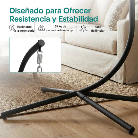 Egg Chair With Stand For Indoor Outdoor Chill Vibe, showing sturdy steel base and spring detail on wooden floor.