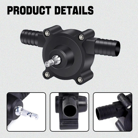 Badass Mini Drill Pump Adapter Hella Fast Fluid Transfer For Water Diesel Motor Oil Suction Extraction Tool Builds Tough Moves Liquids Rapidly Workshop Staple Premium Kit close-up of black pump with hoses and connector