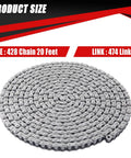 428 Roller Chain Kit For Sliding Gate Opener, 20 Feet, 474 Links, heavy-duty replacement chain coiled with size details.