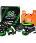Heavy Duty 4x4 Recovery Kit With Winch Accessory Bundle Tow Strap Eight-Ton Snatch Block Shackle Receiver Hitch Lock D Ring Shackles Folding Shovel Tire Deflator Winch Dampener For Tough Off-Road Recoveries displayed with components and box