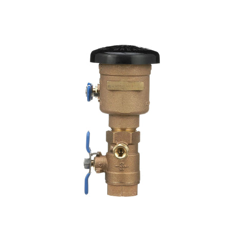 Zurn Wilkins 1-720A 1-inch pressure vacuum breaker assembly, brass body with black cap and blue shutoff handles