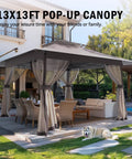 13x13 Outdoor Gazebo With Mosquito Netting And Double Roof Pop Up Canopy Tent In Backyard
