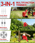 3-in-1 Cordless Weed Wacker With Wheels Electric Trimmer With Dual 21V 2.0Ah Batteries in action with three blade types
