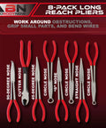 8-piece long reach circle nose pliers set including diagonal, angled, and straight nose for tight spaces and heavy duty projects