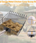 Beefy Heavy Duty Chicken Poop Scooper With Adjustable Long Handle And Stainless Steel Sifter Shovel in a coop scene