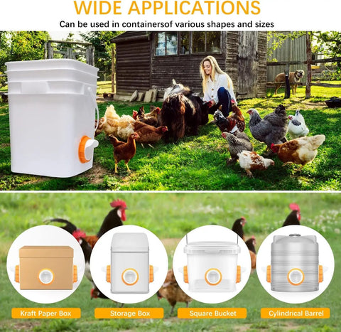 Orange 12 Pack Chicken Feeder Ports With Lids Drill Bit DIY Automatic Poultry Feeder Cups Kit For Barrels No Waste