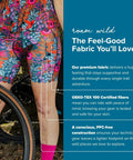 2.0 Padded High Rise Biker Shorts For Women With Waistband Free Design And Softer Compression For A Flexible Flattering Fit Trail And Training Ready Mulberry XL, colorful floral pattern next to bicycle wheel.