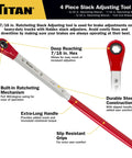 Slack Adjusting Tool And Wrench Kit Four Piece Set For Heavy Duty Truck Brakes With 7/16 inch ratchet wrench, steel red handle