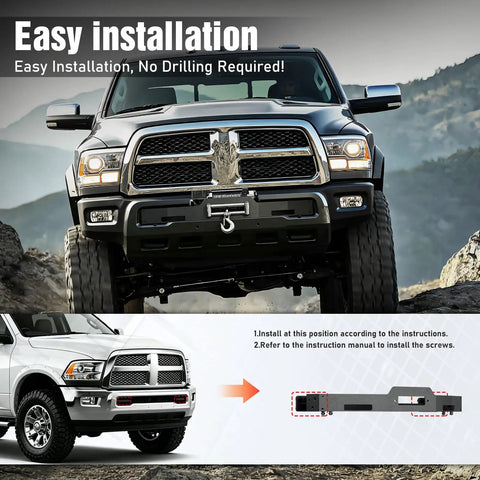 Dodge Ram Heavy Duty Winch Mounting Plate Bolt-On Front Bumper Tray No-Drill Bracket For 2010-2018 2500 3500 installation guide