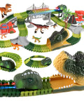 Ultimate Dinosaur World Race Track Set With 203 Flexible Tracks And LED Light Up Dino Car placed on prehistoric-themed layout