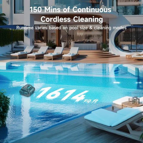 Cordless Robotic Pool Vac For Inground And Above Ground Pools With 4 In 1 Cleaning Smart Navigation in large pool setting