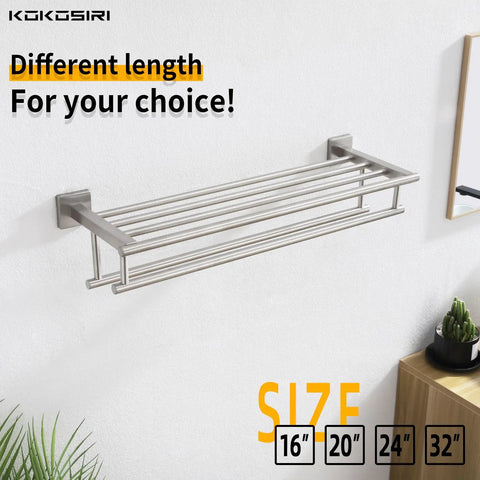 20 Inch Towel Rail And Shelf With Double Towel Bars For Bathroom Wall Mounted Towel Rack In SUS 304 Stainless Steel With Brushed Nickel Finish Rustproof And Durable Shower Organizer