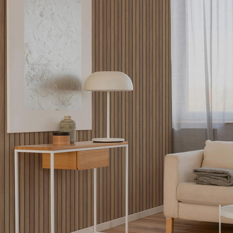Wooden Slats Natural Non-Pasted Wallpaper With Rustic Wood Look, Paste The Paper Install behind a minimalist decor