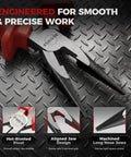 Insulated Needle Nose Pliers, 6 Inch, 1000V VDE Certified, Cr V Steel, Long Narrow Jaws For Tight Spaces, Reaches Into Electrical Boxes And Dense Panels, Pro Grade Tool For Electricians And Wiring Bundles, angled view on metal surface