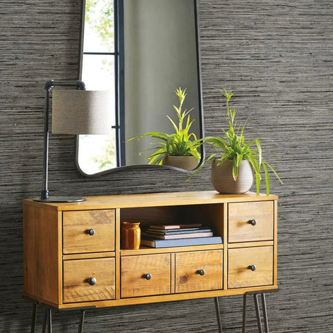 Faux Grasscloth Gray Peel And Stick Wallpaper Roll Self Adhesive Vinyl With Metallic Accent No Fuss Non Textured Finish in living room decor.