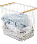 Tosca Style Laundry Basket With Wooden Handles, Lightweight Yet Sturdy Steel Frame And Wood Trim, 15 Inch Large Capacity, 33 Liters