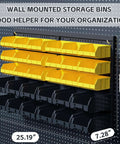 Wall Mounted Storage Bins For Garage Organizer 30 Piece Plastic Tool Bins In Black And Yellow, installed on pegboard