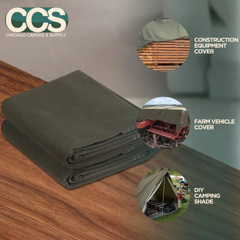 Heavy Duty Waxed Canvas Tarp Cover 21oz Duck Cloth 8x10 Ft Olive Drab with Rustproof Brass Grommets for camping and construction