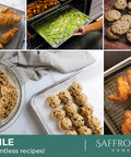 Heavy Duty Aluminum Half Sheet Pan With Stainless Steel Cooling Rack Set, 13x18 Inches, shown baking cookies and chicken.