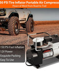 Grab And Go All In One Car Emergency Kit With Air Compressor and Heavy Duty Jumper Cables for roadside safety, shown with 150 PSI inflator.