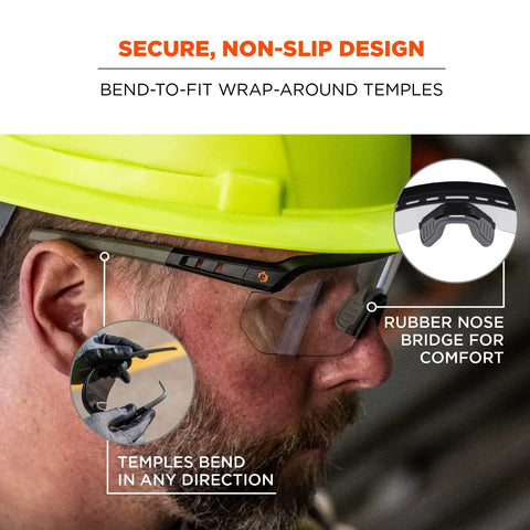 Impact Resistant Oversized Blade Safety Glasses Featuring Hella Reliable Anti Fog Lens Coating And Scratch Proof Build For Superior Job Site Eye Protection Plus ANSI Z87 Verification Rating with secure design and bendable temples.
