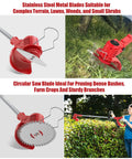 Cordless Weed Eater With Dual 2.0Ah Batteries, 11,000 RPM Power Trimmer, shown with metal blades for terrain and branch pruning