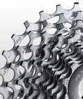 Close-up of PG-1070 10 Speed Cassette 11-28T Go-To Gear for Road and Mountain Bikes with silver finish steel cogs.