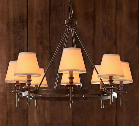 Set Of 6 Linen Drum Chandelier Lamp Shades For Ceiling Pendants, Clip On Hardback, glowing soft linen on chandelier