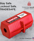 Two Pack 220 Volt Plug Lockout Device Set For Lock Out Tag Out Large Power Cord Locks side view showing warning labels