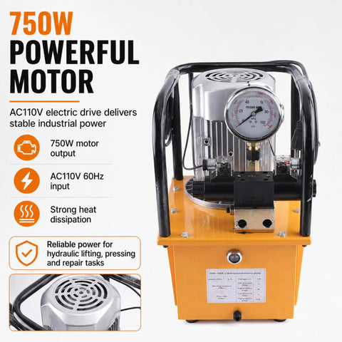Heavy Duty 750W Electric Hydraulic Pump With Double Acting Design And Pedal Switch Cranking 10000PSI And Dead Accurate Pressure Gauge For Real Shop Work And No Hassle Operation