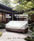 3-Seater Outdoor Sofa Cover Waterproof Heavy Duty Patio Furniture Cover All Weather Protection, beige-brown, on patio.