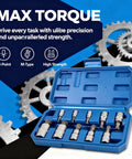 Ten Piece Spline Socket Bit Set M Type 12 Point M4 M18 Polydrive Triple Square Drive Sockets Chrome Steel Tool Kit