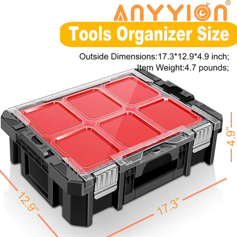 Six Tray Tool Box Organizer With Transparent Cover And Stackable Design, Detachable, Side Card Locks, Large Exterior 17.3 x 12.9 x 4.9 Inches