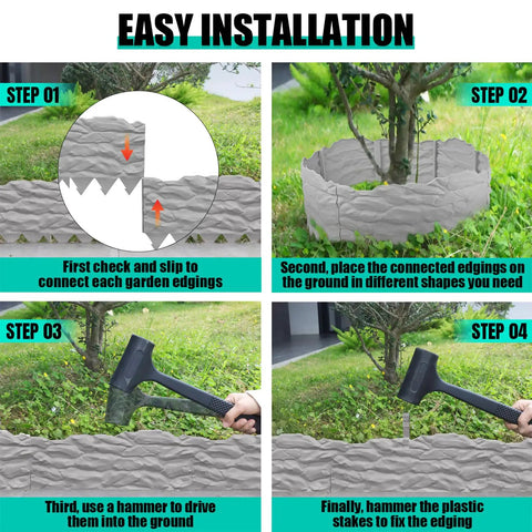 Installation steps for Interlocking Garden Edging Border Kit With Spikes, 20 Ft Of Durable Plastic Lawn Edging With Stone Texture