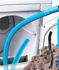 Ultimate Dryer Vent Cleaning Kit with flexible brush and vacuum attachment shown near dryer, vents, and lint for quick removal