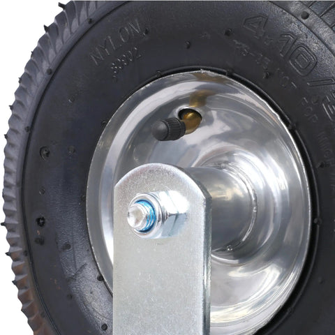 Close-up of 10 Inch Pneumatic Caster Wheel With Rigid Plate Mount Built Tough Ball Bearings Steel Hub Five Eighth Inch Bore