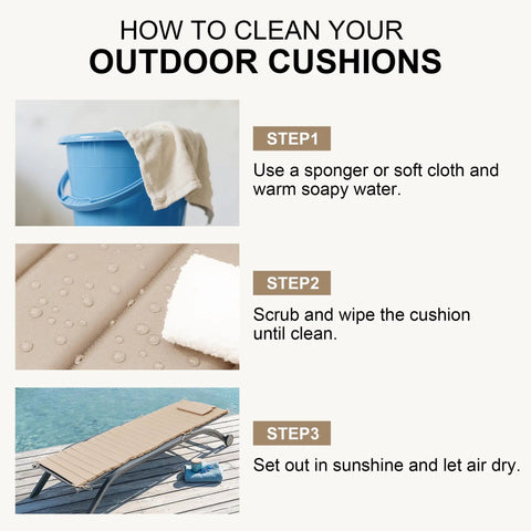Steps to clean Chaise Lounge Cushion Outdoor Set Of 2 Foldable Waterproof Lounger Cushions with water and sunshine.