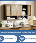 Rattan And Bamboo Bathroom Wall Cabinet With Doors And Shelves For Over Toilet Space Saving Hanging Storage Organizer In Walnut Finish