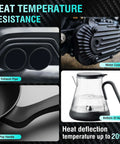 Heat resistance of Carbon Fiber Reinforced Nylon Filament PA6-CF 1.75mm 1kg for industrial parts up to 209 C, showing motor cover, exhaust pipe, pot handle, and kettle base.