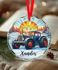 Custom Tractor Christmas Ornament 2026 With Personalized Name For Tractor Lovers, stained glass keepsake on holiday background