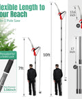 Diagram showing extendable 10 Ft Pole Saw For Tree Trimming With Steel Blade And Pruning Scissors Two In One Pro Grade Heavy Duty