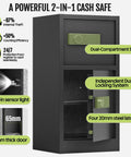 Heavy Duty Dual Door Safe Box With Hidden Lock And Fireproof Waterproof Bag Removable Shelves Quiet Operation 8.6 Cubic Foot Fireproof Safe For Home Office And Hotel Security with built-in sensor light, 65mm thick door, and dual compartment design.