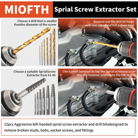 Diagram of 48 Piece Screw Extractor And Left Hand Drill Bit Set For Removing Damaged Frozen Rusted Rounded Off Bolts Nuts And Screws
