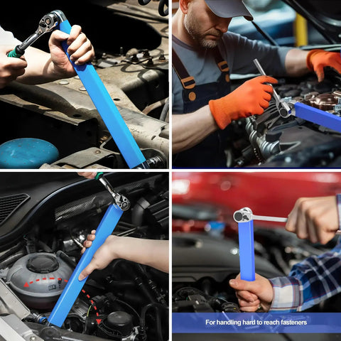 Impact Ready Offset Extension Wrench Set With One Half Inch, One Quarter Inch, And Three Eighths Inch Square Drive Adapters in use