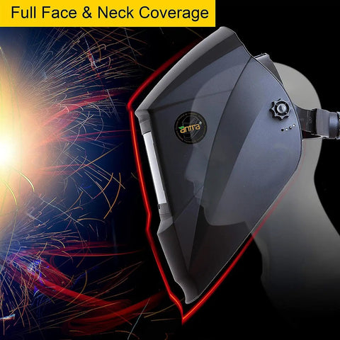 Heavy Duty Pro Grade Wide Shade Auto Darkening Welding Helmet With Solar Power DP9 01 side view, full face coverage