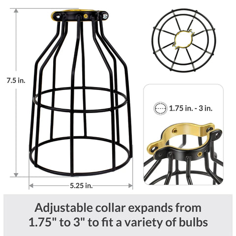 Industrial Black Pendant Light Cage Guard For Pendant Lamps Ceiling Fans Vintage Open Style Bulb Covers Adjustable View