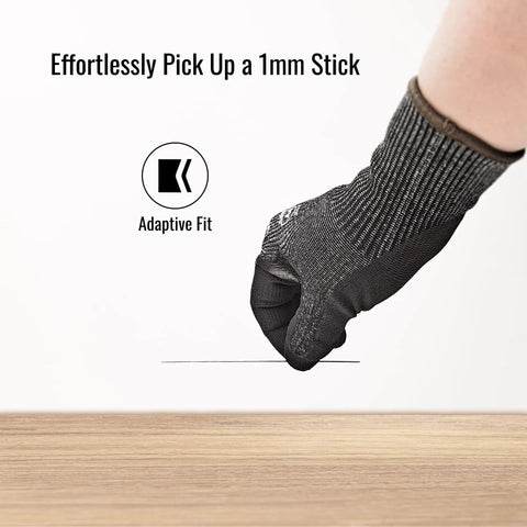 Gloved hand picking up a thin stick showing adaptive fit of Snug Fit Cut Resistant Gloves 2 Or 5 Pack ANSI A4 Heavy Duty Work Gloves