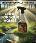 FireGuard Flame Retardant Spray For Fabrics, 22 Oz bottle in a forest setting, sunlight streaming through trees