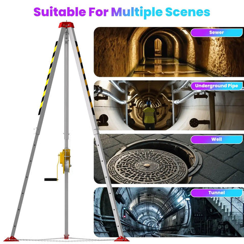 Heavy Duty Confined Space Tripod Kit With 1800 LB Load Rating And Secure Safety Harness Belt For Tunnel Well Sewer Rescue Jobs Rock Solid Portable Stand Built Tough For The Grind With No Sweat Assembly On Site
