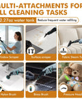 Portable Handheld Steam Cleaner With 16 Versatile Attachments showcased with tools for various surfaces and cleaning tasks.